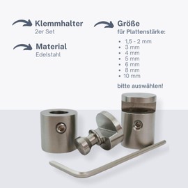 Set of 2 Clamp Holders for Metal Plates, Clamp Mounting, Clamp Holder, Stainless Steel for Plate Thickness 1.5-2 mm
