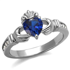 Nationalonlinediscounts Dark Blue Sapphire Heart CZ Stainless Steel Claddagh Irish Celtic Princess Crown Ring (7)