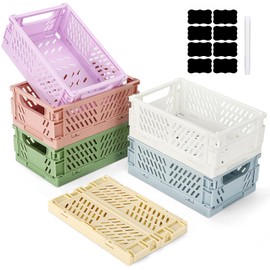Royouzi Folding Box, Pack of 6 Folding Storage Baskets (15 x 10 x 5.8 cm) Baskets Storage Box, Stackable Storage Boxes for Kitchen, Bathroom, Office, Bedroom, Classroom, Cupboard, Drawer
