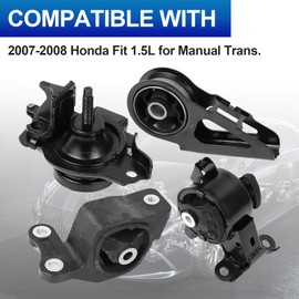 Engine Motor Mounts Set - Compatible with 2007 2008 Honda Fit L4 1.5L Manual Transmission, Replace# A4541 AM500 A4552 A4538, Set of 4