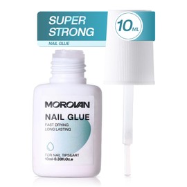 Morovan Nail Glue for Press Ons: 10ML Nail Glue for Acrylic Nails Tip Press On Super Strong Brush On for Broken Nail Long Lasting Nail Bond Professional