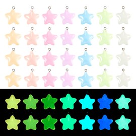 KISSITTY 42Pcs Glow in The Dark Star Resin Charms Luminous Star Pendants Colorful Star Dangle Charms for DIY Necklace Bracelet Earring Key Chain Jewelry Making