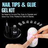 TOMICCA Short Square Nail Tips with Nail Glue Set, Nail