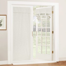 RYB HOME 100% Blackout Tricia Door Curtains, Linen Textured Blend Thermal Insulating Privacy French Door Window Tie Up Shades Sidelight Curtains for Kitchen, W 26 x L 72 inches, Linen, 1 Panel