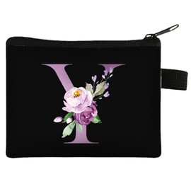 FAVORTALK Coin Purse Initial Coin Purse Men Small Coin Bags for Women Ladies Mini Coin Pouch with Zipper Portable Change Purse Wallet for Girls Black Coin Pocket Floral Change Pocket - 43427