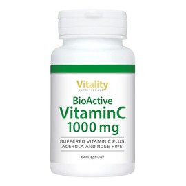 BioActive Vitamin C Capsules High Dose with 1000 mg Pure Vitamin C per Capsule. Pack of 60 with Acerola and Rosehip, No Additives, Bioactive. Vitality Nutritionals by VitaminExpress