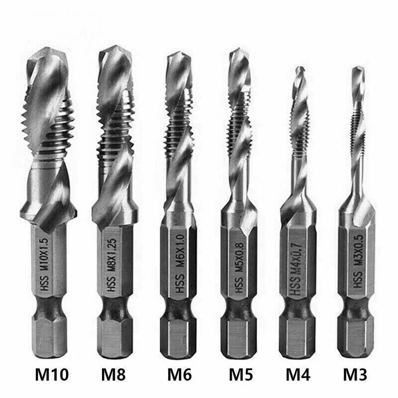 6X HSS Hex Shank Tap Drill Bits Metric Thread Screw