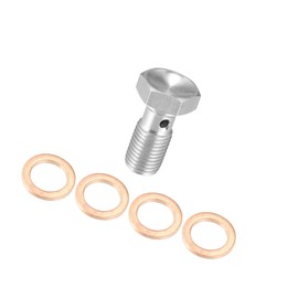 INFINAUTO Banjo Bolt Brake Fitting Adapter Kit 3 an 3/8"x24 Brake Line Thread Single Banjo Bolt with 4 Copper Washers Stylish Design