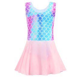 Girls Ballet Leotard Size 5-6 Years Old Sparkly Blue Mermaid Scale Sleeveless Dance Dress Gymnastics Ballerina Outfit