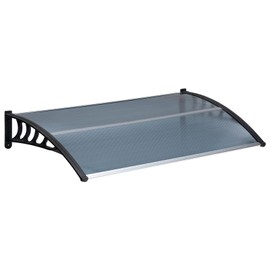 MATICO 58.5" Outdoor Clear Door Awning Patio Window Cover Polycarbonate Rain & Snow Protection, Modern Hollow Sheet with UV Protection Cover, Window Door Awning Canopy,Smoke Gray/Black-Edge
