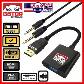 Gator Cable HDMI to VGA Adapter Video Audio with AUX 3.5mm Connector Cable Converter 1080P