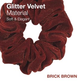 BasicSense 2PCS Large Velvet Glitter Scrunchies Shiny Hair Ties Bands for Hair updo ponytail Scrunchy, Brown