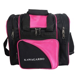 PAPAZAU Bowling Bag for Single Ball - Single Ball Tote Bag with Padded Ball Holder - Fits a Single Pair of Bowling Shoes Up to Mens Size 14 (Black/Pink)