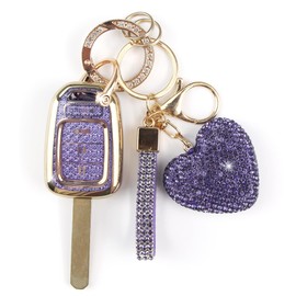 Simocky Key Fob Cover with Diamond Heart Keychain, Car Key Shell for Women, Compatible with Honda 2013-2016 Accord Crosstour 2014-2015 CR-V Civic 2016-2017 HR-V Protector (4 Buttons-Purple)