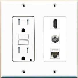 RiteAV GFCI HDMI White Coax Cat5E Wall Plate White