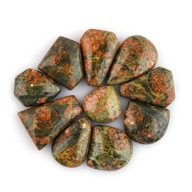CRYSTALIS Wholesale 10pcs Natural Unakite Jasper Loose Gemstone Bulk Cabochons Jewelry Making Supply, Chakra & Healing Polished Stones, Wire Wrapping, DIY, Gem Collection