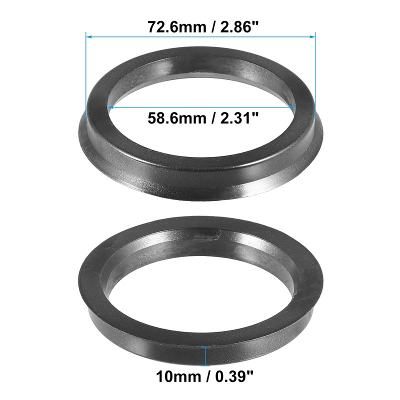 ACROPIX 72.6mm to 58.6mm Universal Car Hub Centric Rings Black