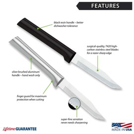 RADA Cutlery Serrated Regular Paring Knife (W242), 3.25" Stainless Steel Hollow Ground Fine-Serrated Blade, Made in USA, Black Handle, Pack of 2
