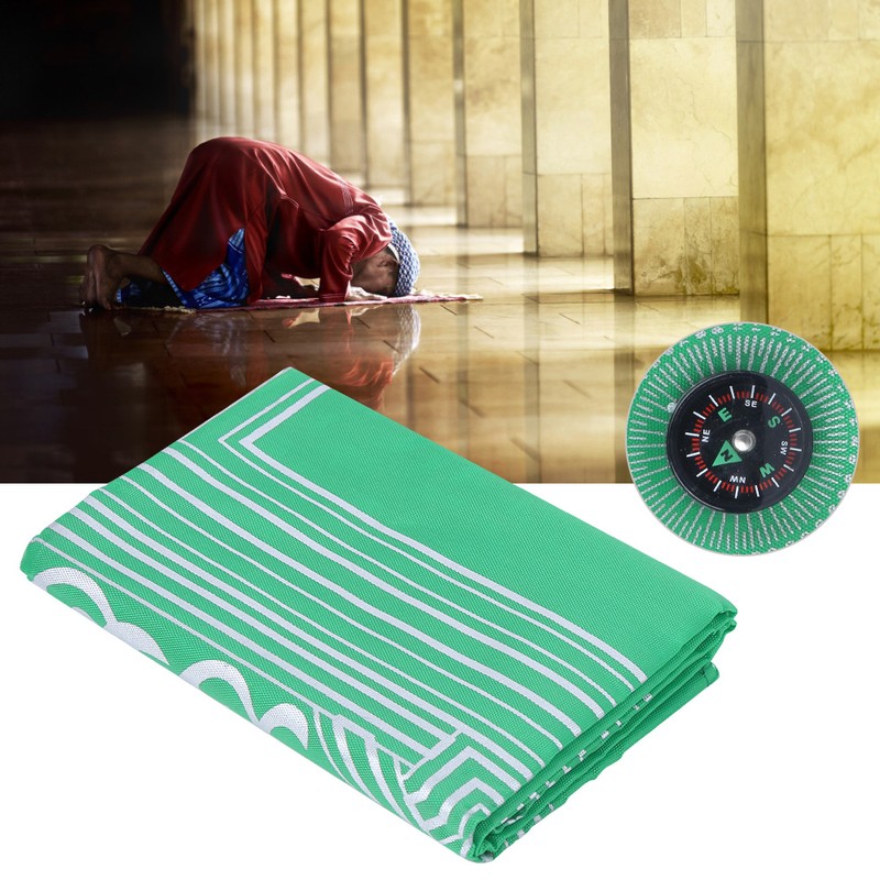 4Pcs Portable Zipper Bag Compass Muslim Prayer Mat Carpet Worship