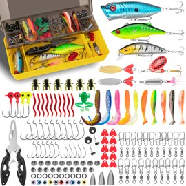 144 PCS Fishing Lures Mixed,Tackle Box Included Crankbaits, Spoon, Hooks, Jigs, Weights and More Other Accessories, Fishing Bait Lure Gear Kit Gifts for Men Bass Freshwater (multicolor)