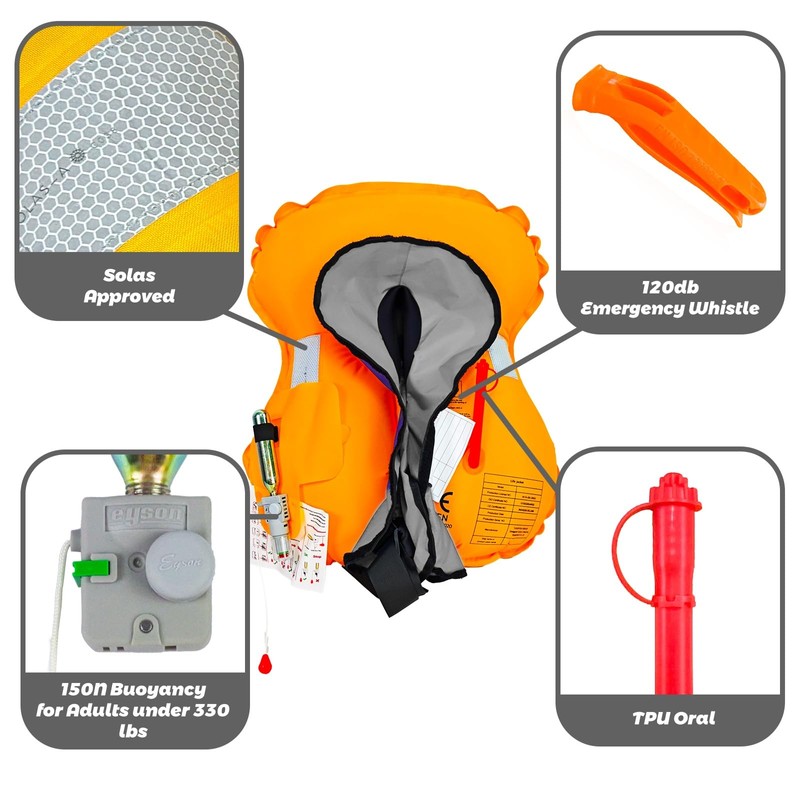 Manual Inflatable Life Jacket,Life Vest for Adult,Preserver PFD for Adults,Supports