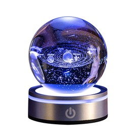 3D Solar System Crystal Ball,Crystal Ball Night Light with LED Base,Dimmable 3.15 inch Planet Model Nightlight for Home Decoration,Gift for Kids Husband Wife,Ornament Gifts for Astronomy Enthusiast