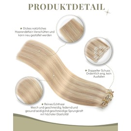 Missme Clip-In Real Hair Extensions, 7 Pieces, 40 cm, Hair Extensions, 16 Inches, 120 g, 16 Pieces, Platinum Blonde, Remy Extensions