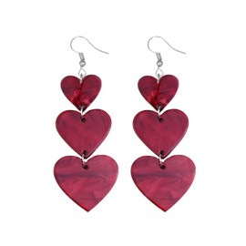 Hot Pink Heart Drop Earrings Long Cute Glitter Acrylic Love Heart Shaped Statement Earrings Valentine’s Day Gifts for Women-style6