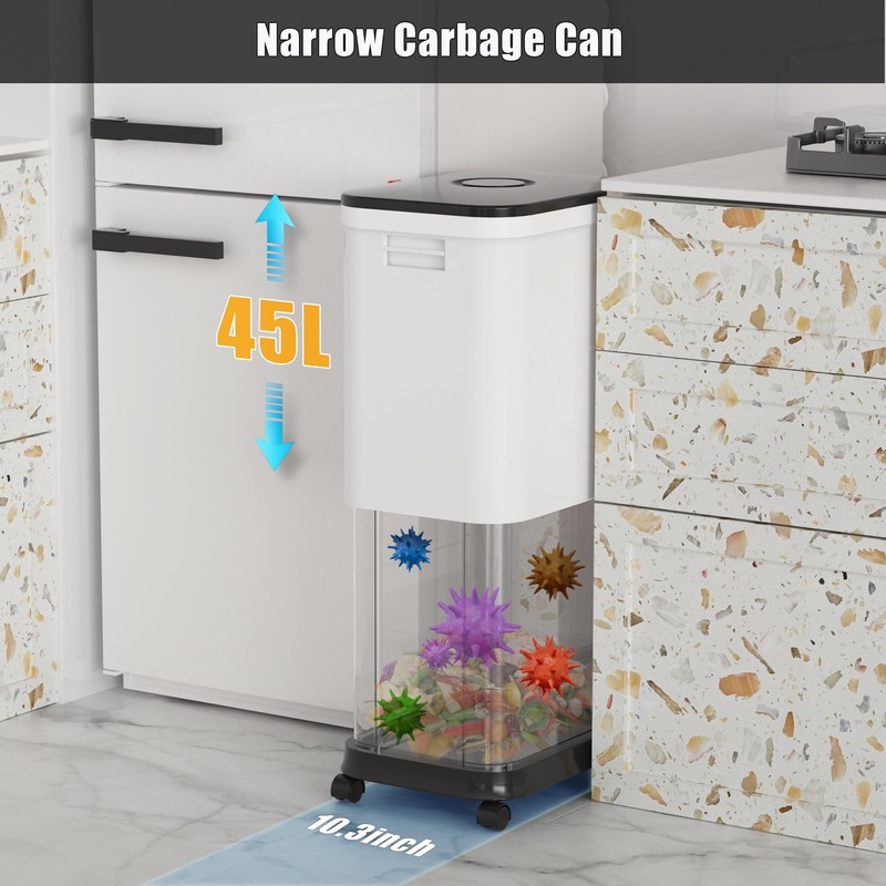 onlcuk Kitchen Trash Can with Wheels,Adjustable Capacity 20L to 45L