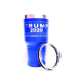 TRUMP 2020 Keep America Great - Engraved on 30 oz. Blue Stainless Steel Vacuum Insulated Tumbler - Both Sides Engraved