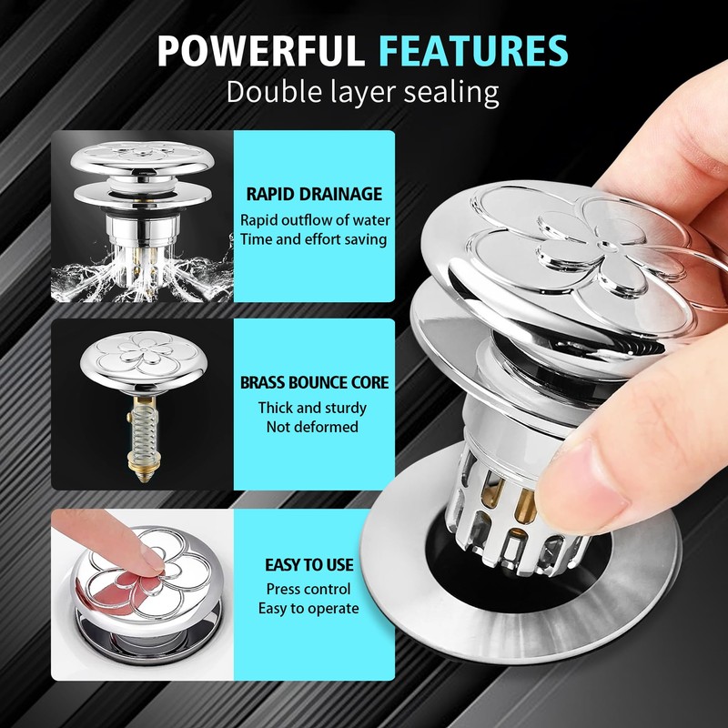 1 x Pop Up Drain Strainer, Upgraded Bathroom Sink Plug,
