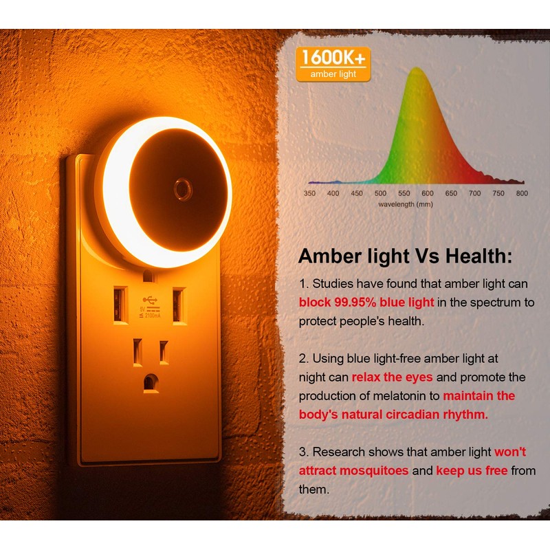 Amber Night Light Plug in, Dusk to Dawn Sensor, Blue