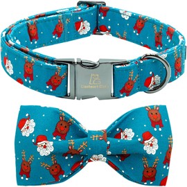 Lionheart glory Dog Bow Collar Christmas Santa Deer Print Dog Collar for Small Dogs Adjustable Soft Sturdy Girl or Boy Collars with Bowtie Pet Collar Bows