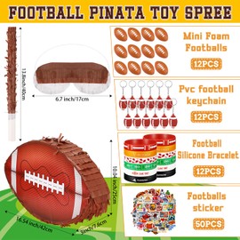 Meooeck 90 Pcs Football Party Favors Includes Football Pinata Blindfold Confetti Pinata Stick Mini Footballs Stickers Keychains Bracelets Football Birthday Party Decorations for Sport Themed Supplies