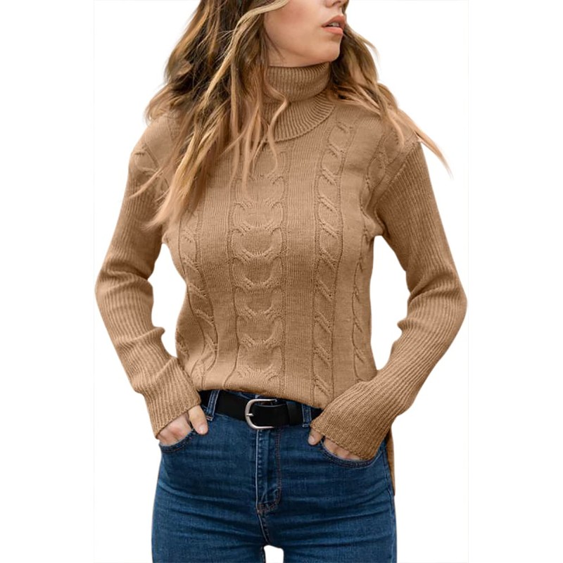 GeGekoko Womens Turtleneck Sweaters Cable Knit Long Sleeve Tops Pullover
