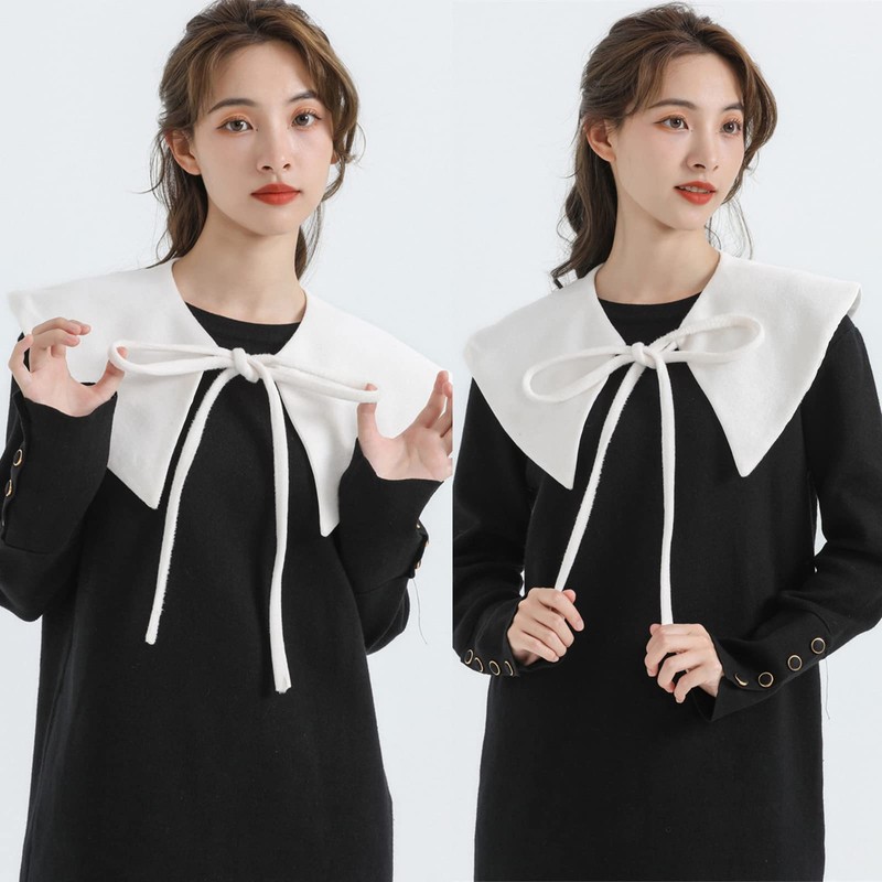 NiceYnn Wool Shawl False Collar Neck Warmer, PU Detachable Mini