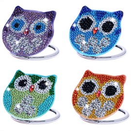 Vbxvsa DIY Diamond Painting Spiegel Diamond Art Kits Kompakter Faltbarer Tragbarer Taschenspiegel für Mädchen Frauen (Lila+Blau+Grün+Orange)