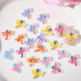 Spring Nail Charms Dragonfly Nail Art Charms Cute Colorful Insect Nail Gems with Rhinestones Cute Purple Yellow Mixed Color Charms for Nails for Acrylic Nails Supplies DIY Nail Art Decoration 20PCS