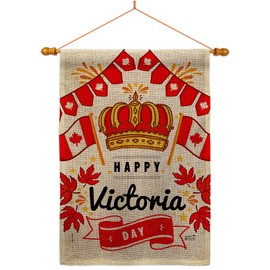 Angeleno Heritage Victoria Day Burlap House Flag Dowel Set Canada Provinces Canadian Territories Region Country Particular Area Decoration Banner Small Garden Yard Gift Double-Sided, Made in USA