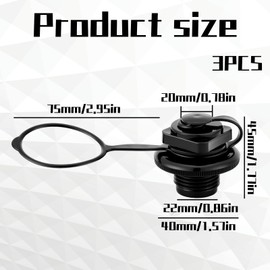 LandReCol 3 Black 22 mm Inflatable Boat Valves, Replacement Parts for Inflatable Boat Small and Inflatable Boat 4 People, PP Material with 20 mm Inner Diameter, Ideal for Inflatable Boats and Kayaks