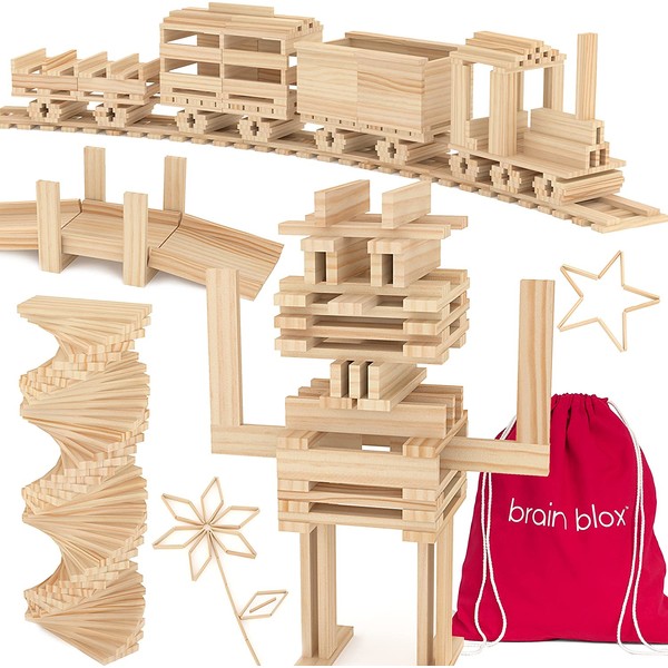 Brain Blox Wooden Building Blocks for Kids - Building Planks Set, STEM Toy for Boys and Girls (300 Pieces)