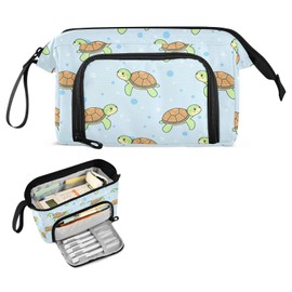 KOPIRIT Cartoon Turtles Blue Pencil Case Pouch Big Capacity Pencil Bag Box Organizer Pen Case with Compartmens Stationery Organizer for Teen Girls Boy College Women School