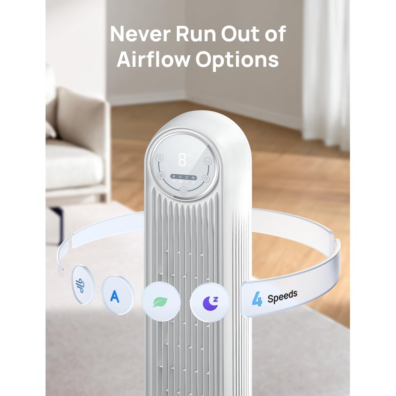 Dreo Tower Fan for Bedroom, 25ft/s Velocity Quiet Floor Fan,