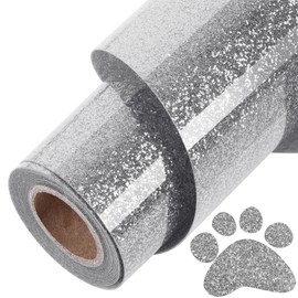 ​TORC Silver Glitter HTV Silver Heat Transfer Vinyl HTV Rolls, 12" x 12 ft Iron on Vinyl for T Shirts Silver Glitter HTV Vinyl for All Cutter Machines Easy to Cut & Weed for Heat Vinyl Design 1 Roll