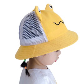Qchomee Baby Toddler Frog Sun Hat Kids Summer Sun Protection Bucket Hat with Chin Strap Breathable Mesh Visor Cap Quick Dry Cute Cartoon Beach Cotton Sun Hat for Boys Girls 2-5 Years Old