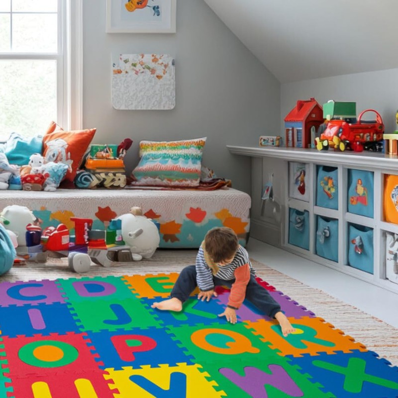 Hey! Play! Interlocking Foam Tile Play Mat with Letters -