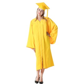 GraduationMall Matte Graduation Gown Cap Tassel Set 2025 for High School and Bachelor Gold 45(5'0"-5'2")