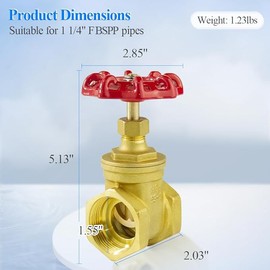 WiseWater Brass Gate Valve,1 1/4" BSPP Rotating Sluice Valve Two-way Flow Manual Rotary Sluice Valve for Mechanical Equipment Industaril Household Use (DN32)