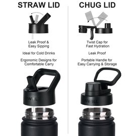 SUNWILL Stainless Steel Water Bottle With Straw, 650ml Insulated Water Bottle Metal, Leakproof Water Flask for Gym & Travel, Dark