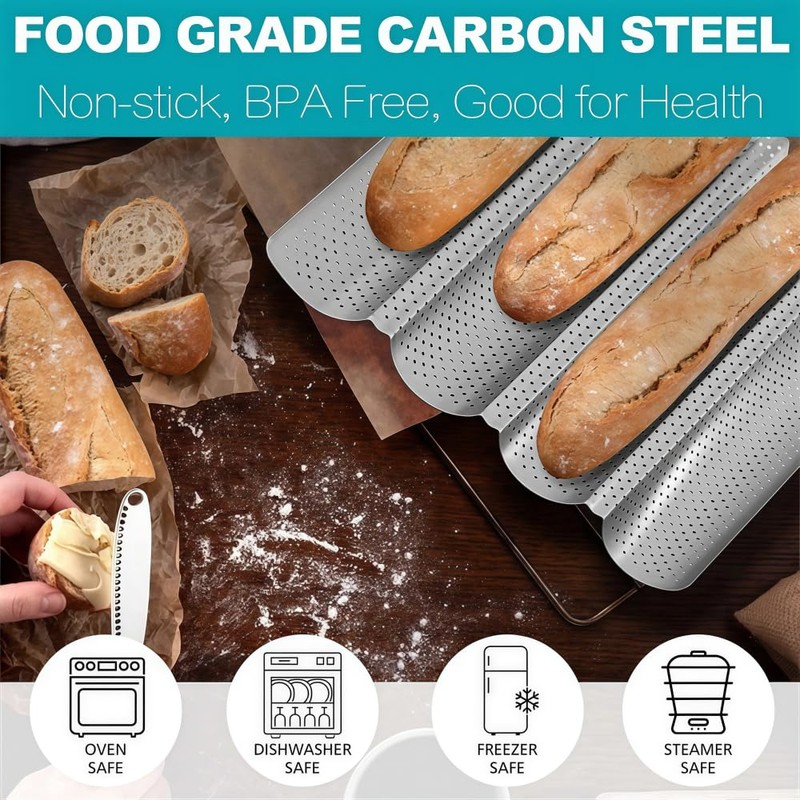 Baguette Baking Tray,Bread Baking Tray,Bread Molds Pans for 4 Wave